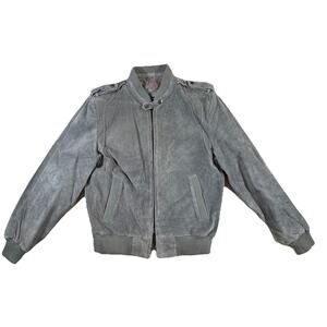 Peter England Men's Gray Leather Bomber Jacket size medium